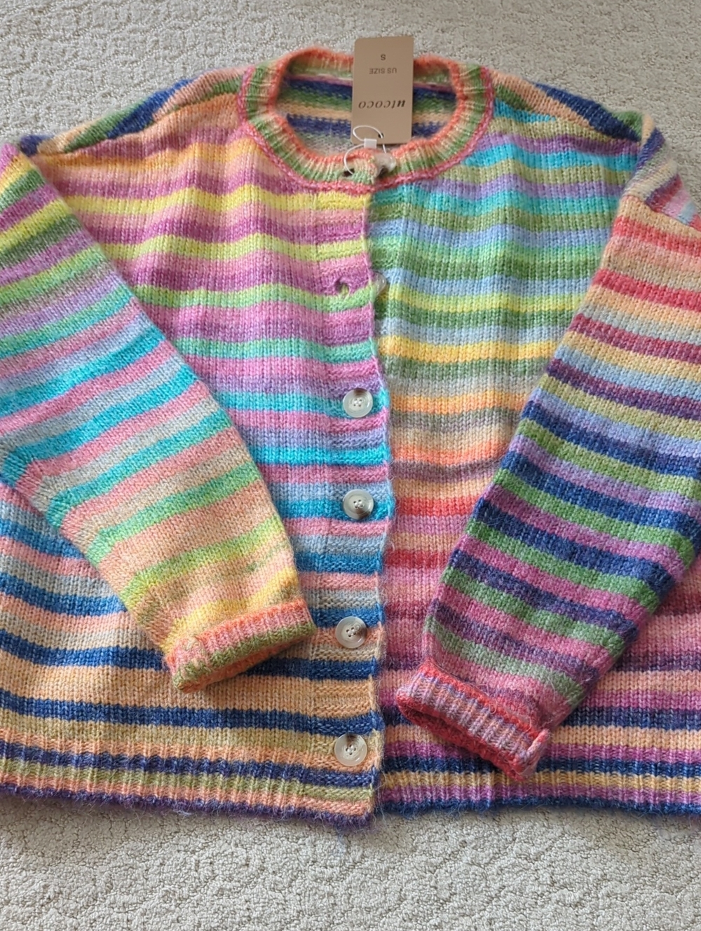 Rainbow Stripe Womens Cardigan Jacket - Multicolor - Small - NWT